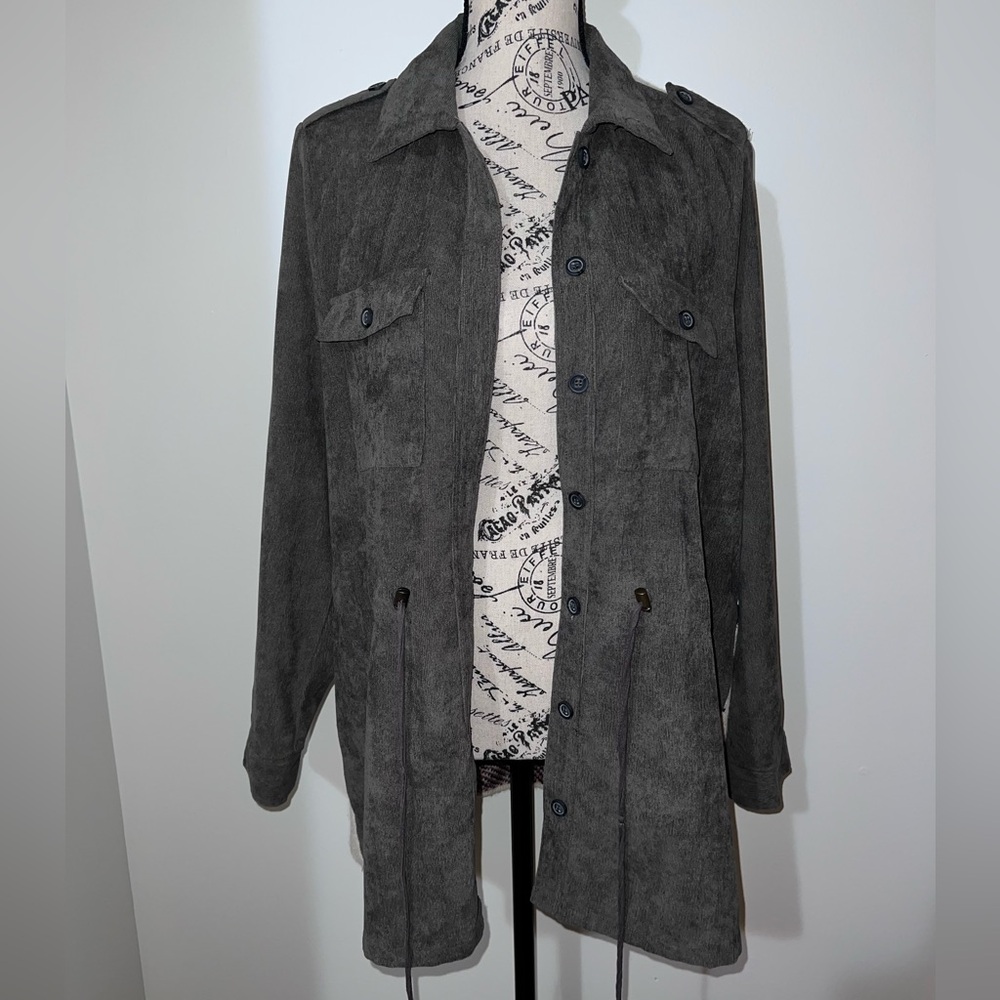 Davi & Dani Aztec Knit Back Corduroy Shacket Utility Jacket Medium